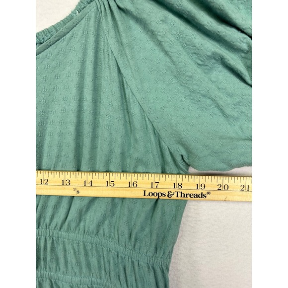 Cottagecore Destination 365 Womens MP Green Textured Puff Sleeve Tiered Dress - Picture 7 of 11
